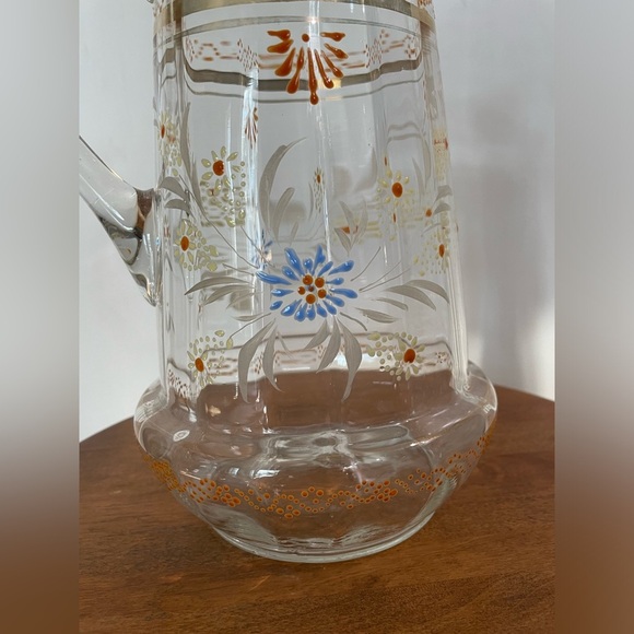 Vintage Victorian Style Exquisite Blown Glass Hand Painted Pitcher - Picture 4 of 7